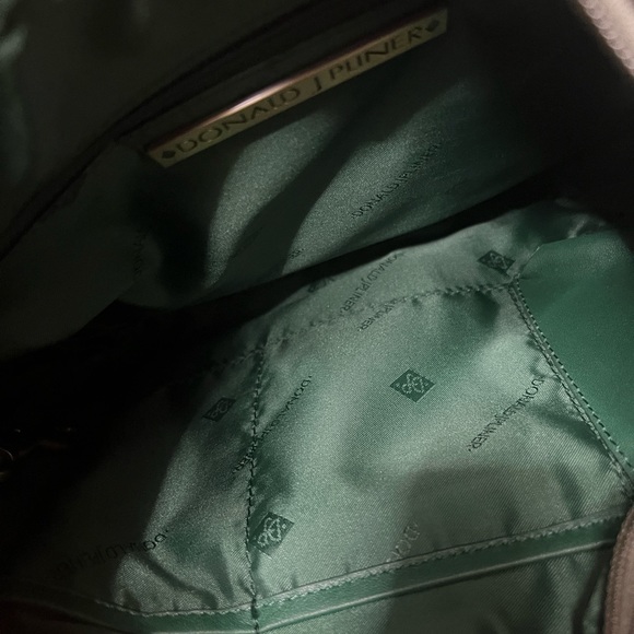 Hunter green, Donald J Piner, genuine leather shoulder bag, heavy brass hardware - Picture 10 of 14